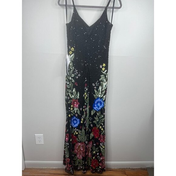 Mac Duggal 5475 Floral Embellished Spaghetti Strap Gown Size 0 NWT Black Multi - Picture 6 of 6